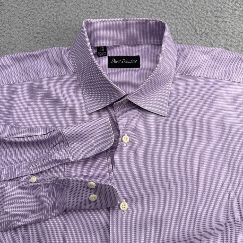 David Donahue Dress Shirt Mens 16.5 32/33 Purple Check Long Sleeve Button Up